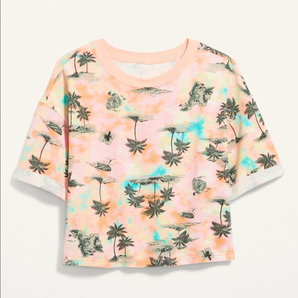 Oversized Crop Top Print Cali-Fleece Sleeve Sweatshirt for Women size L Old Navy